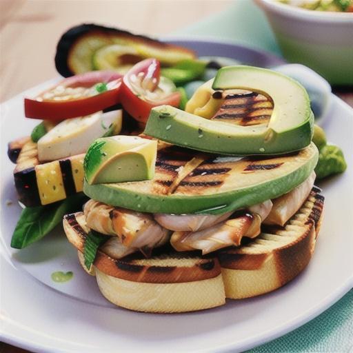 Open grilled chicken, avocado and mozzarella sandwich