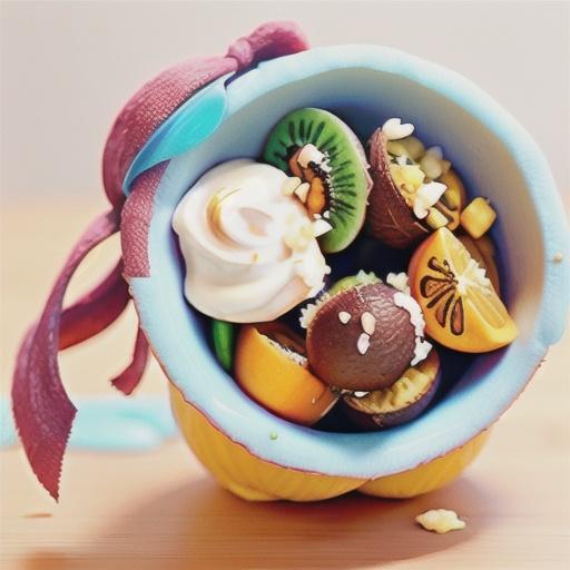 Fuzzy fruit chunks with orange yoghurt