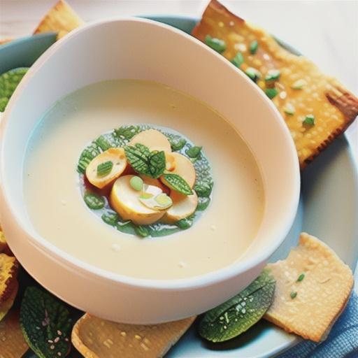 Creamy cauliflower and potato soup with parmesan crisps