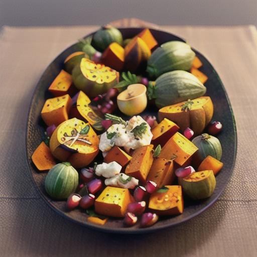 Roasted Butternut Squash with Goat Cheese, Pomegranate, and Rosemary
