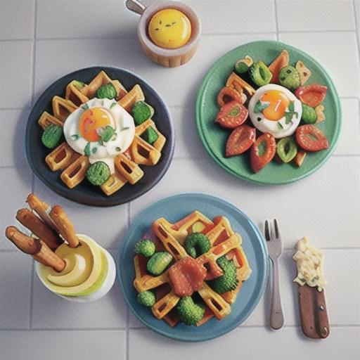 Broccoli & Cheese Veggie Tots Waffles with Bacon and Eggs
