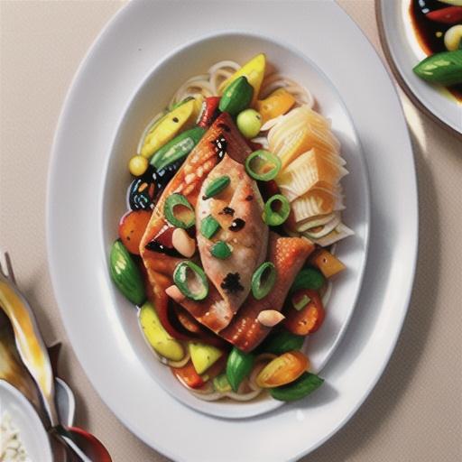 Spicy poached fish with rice noodles