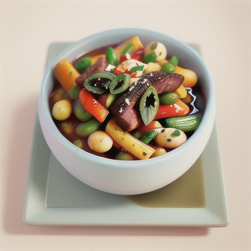 Beef with chilli bean paste, beans and coriander