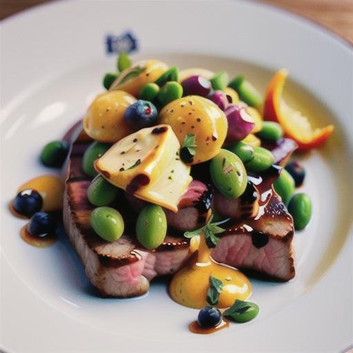 Mustard steak with blueberry & orange salad