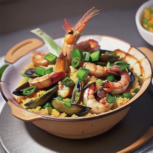 Chicken and prawn paella