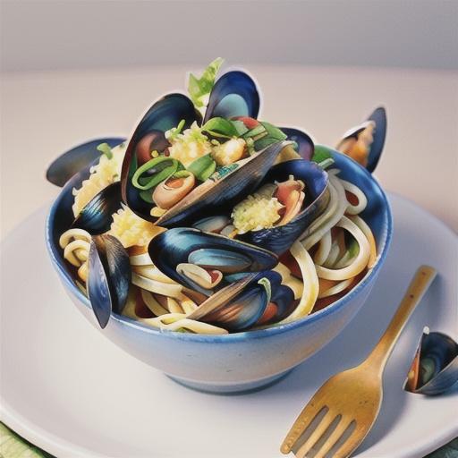Spaghetti with mussels and anchovy pangrattato