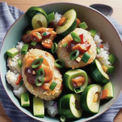 Chilli coconut chicken with cucumber rice salad