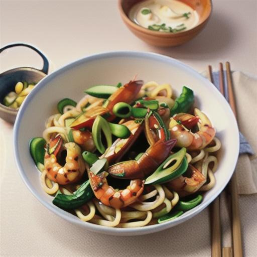 Chilli basil prawn stir-fry with noodles