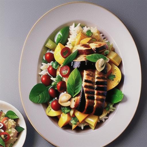 Barbecued coronation chicken with mango rice salad