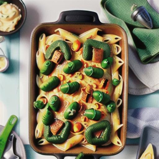 One-pan creamy chicken pesto pasta bake