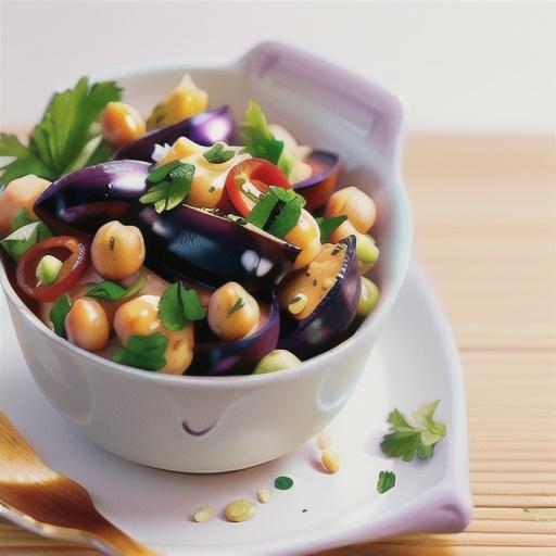 Spicy eggplant & chickpea salad with paprika yoghurt