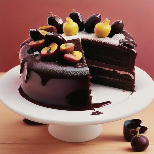 Red wine chocolate cake with poached pear