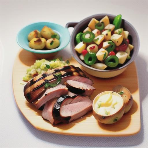 Roast pork with bean and potato salad