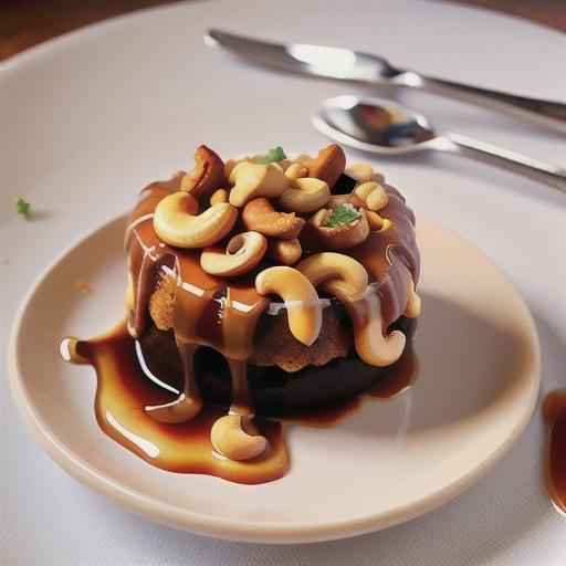 Warm cashew and caramel self-saucing pudding