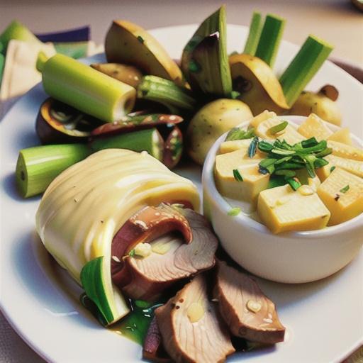 Marinated lamb roast with potato and leek gratin
