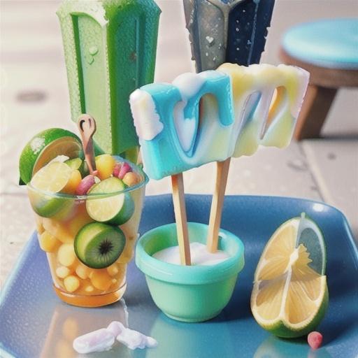 Limoncello & lime popsicles with fruits and sugared lime zest