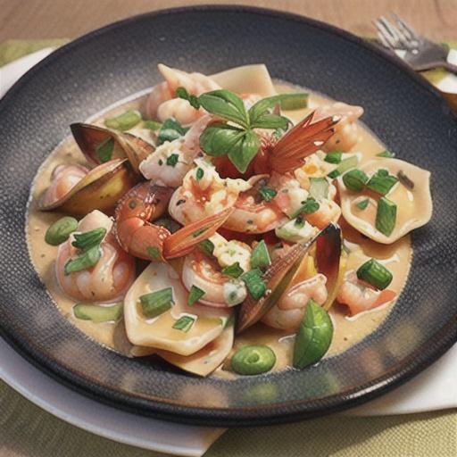 Lobster Ravioli in Tomato Cream Sauce with Shrimp