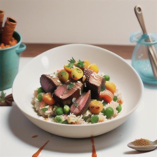 Carrot pilaf with spiced lamb