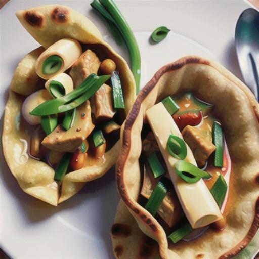 Yellow beef curry with spring onion roti