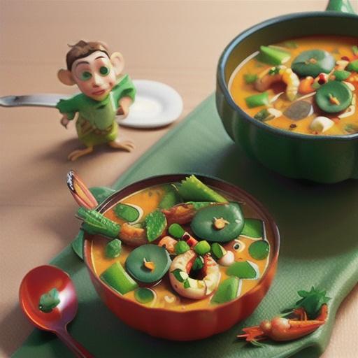 Thai-style red curry pumpkin soup with prawns