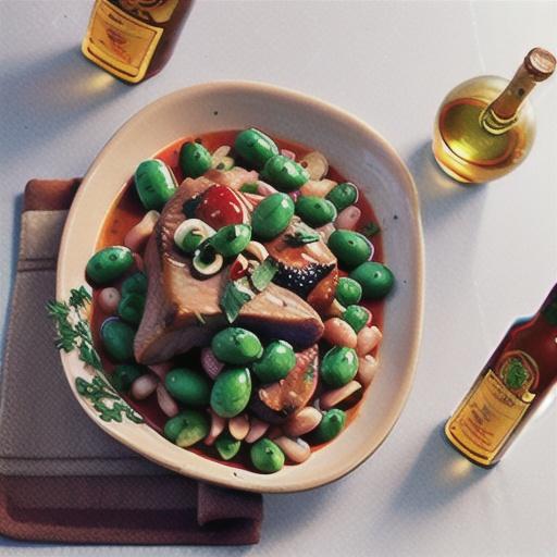 Slow-cooked lamb shoulder with tomato and beans