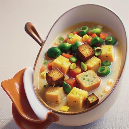 Spiced root vegetable soup with giant cheesy croutons
