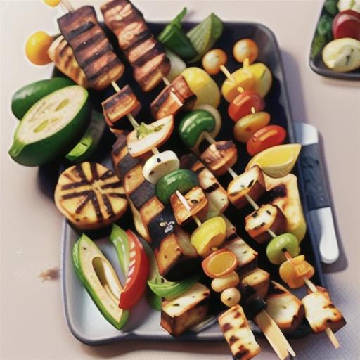 BBQ haloumi and vegetable kebabs