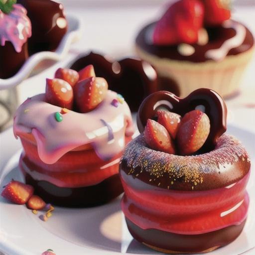 Baked Chocolate Doughnuts with Strawberry Glaze