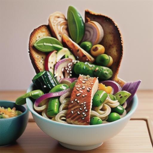 Sesame-crusted salmon and soba noodle salad