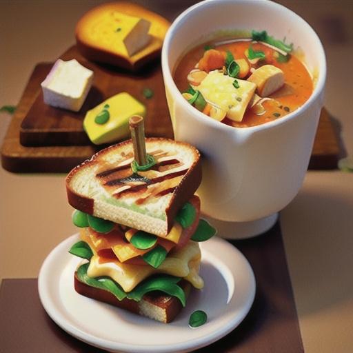 Creamy Tomato Soup with Grilled Cheddar-Basil Sandwiches