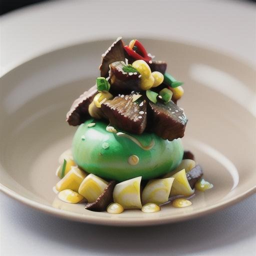 Asian-style beef on a string with pickled ginger bearnaise