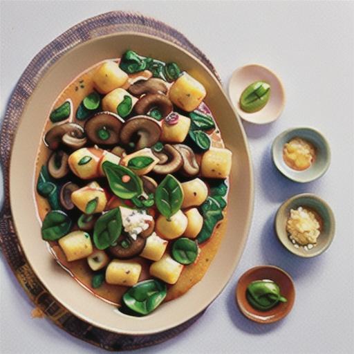 Vegetarian Gnocchi with Spinach and Mushroom-Butter Sauce