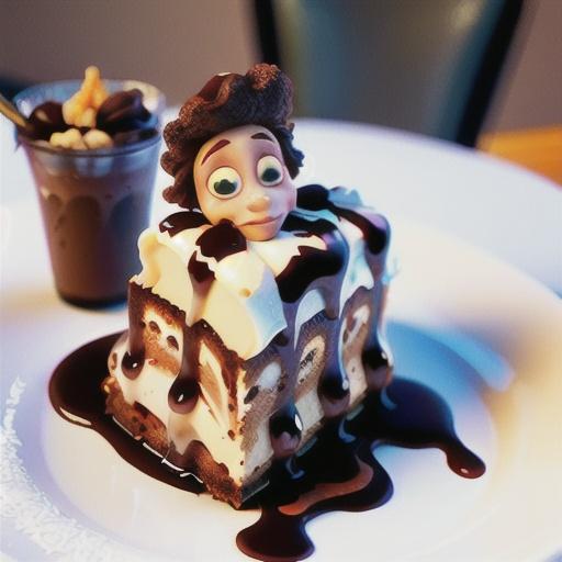 Frozen tiramisu with chocolate sauce