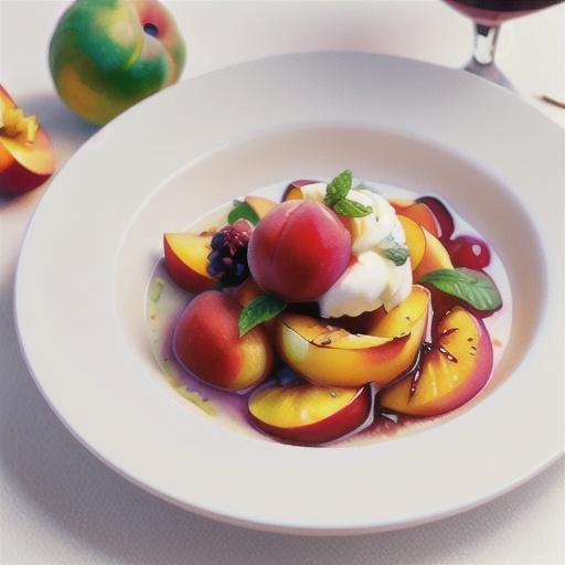 Wine-and-vanilla poached white peaches with mascarpone