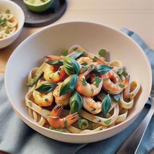 Chilli prawn and basil pasta
