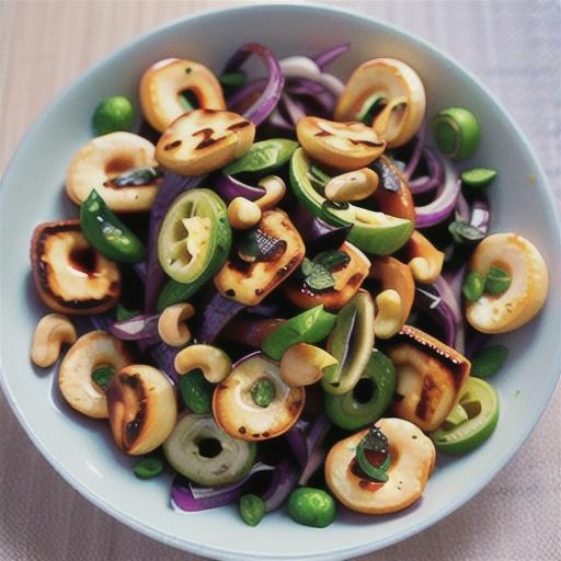 Sweet chilli haloumi with cashew slaw recipe