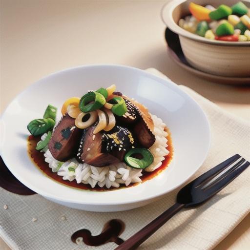 Spiced pork with sesame rice