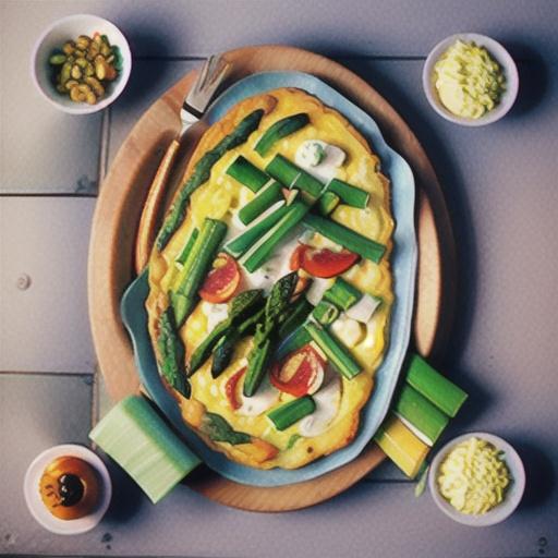 Goat's cheese, smoked trout, asparagus, leek and potato frittata