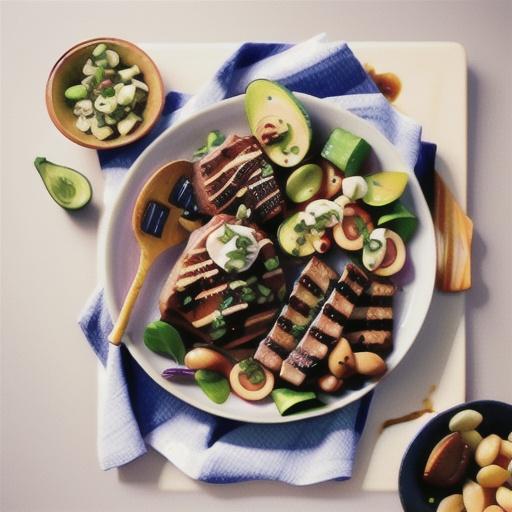 BBQ steaks with spring peanut salad