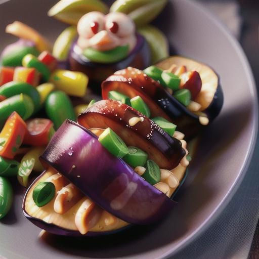 Eggplant and prosciutto wrapped chicken with roast capsicum sauce