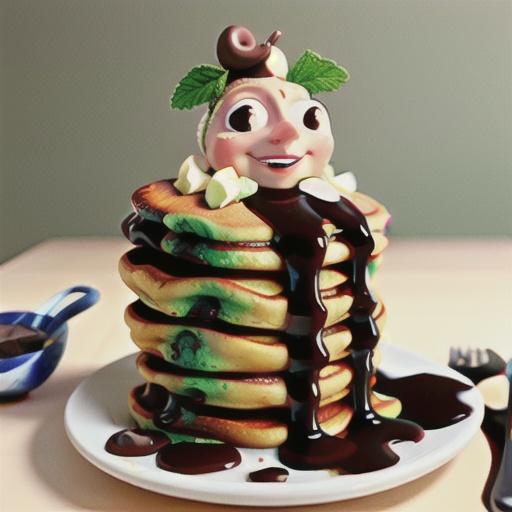 Choc-mint pancakes with chocolate sauce
