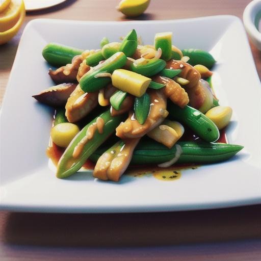 Chicken with lemon grass paste and stir-fried snake beans