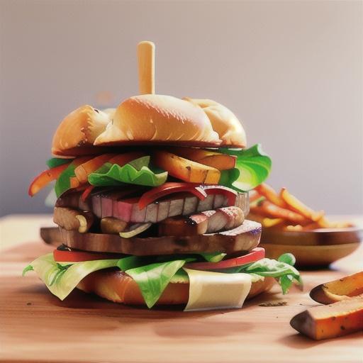 Steak sandwich with sweet potato fries