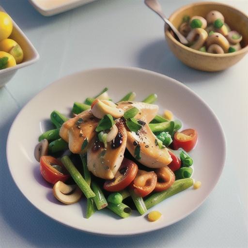 Lemon chicken with warm mushroom risoni salad