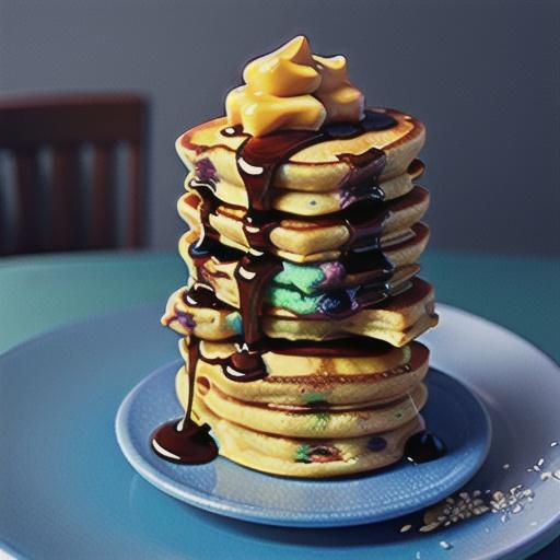 Blueberry and custard pancakes with caramel sauce