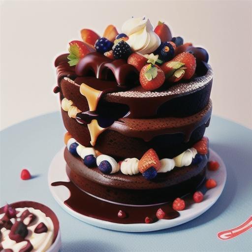 Chocolate cake with mascarpone and berries