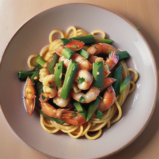 Tunisian prawn spaghetti