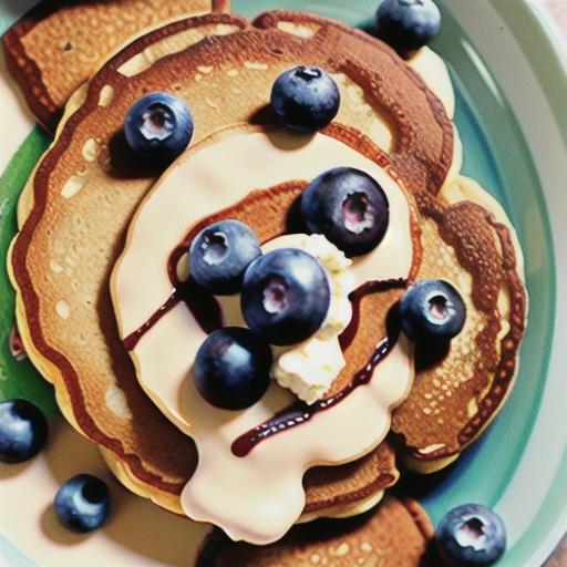 Wholemeal pancakes with blueberries, ricotta and honey