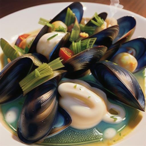 Steamed Mussels with Fennel, Tomatoes, Ouzo, and Cream