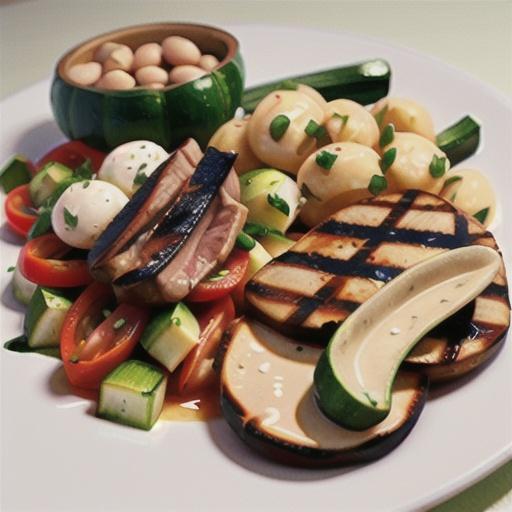 Veal with grilled zucchini salad & white bean puree
